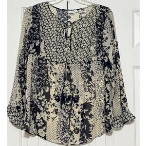 Susan Graver Crinkle Chiffon Floral Print Tunic Blouse, Size M
